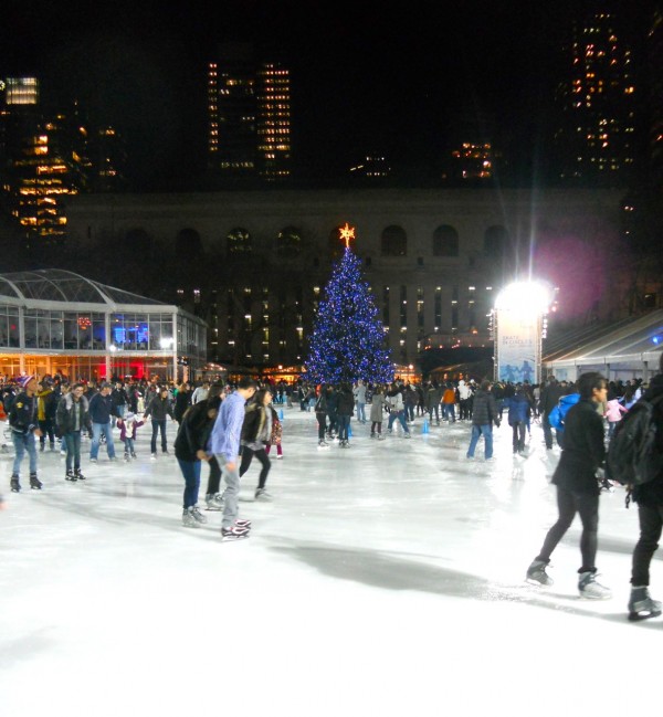 ice skaters enjoy the Winter Village at Bryant Park.