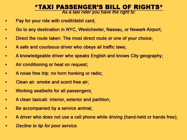 Taxi Passenger's Bill of Rights