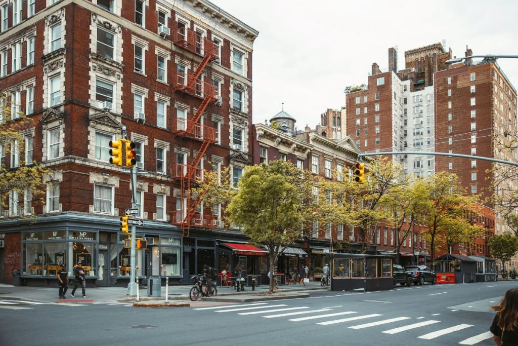 People walking around in SoHo. 