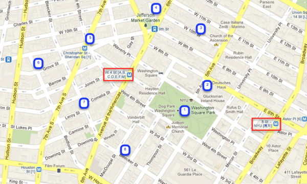 Greenwich Village Walking tour map