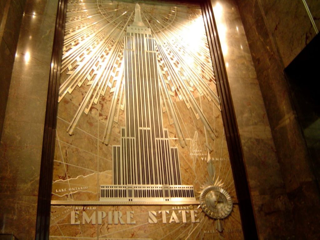 close up of Empire State building plaque 