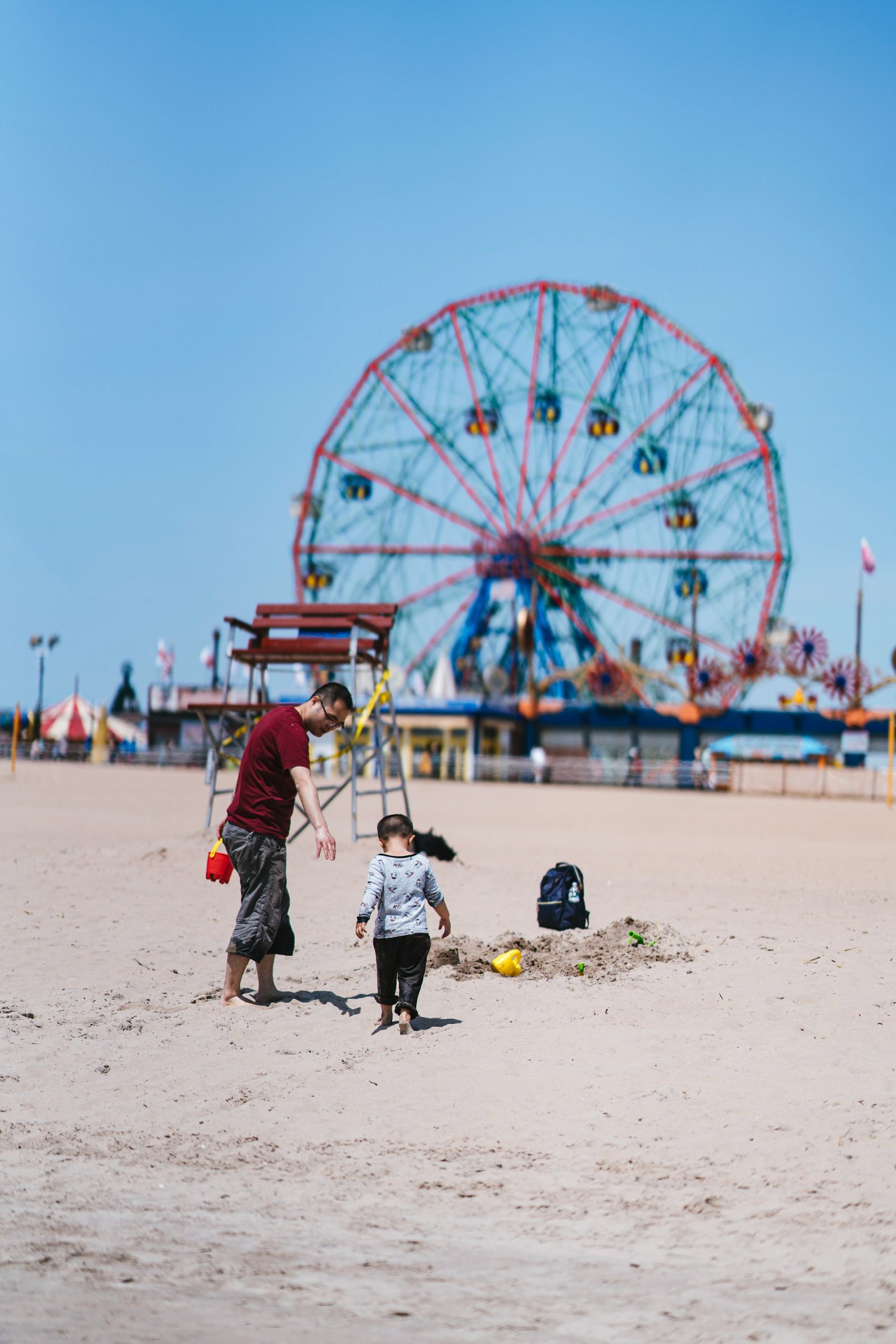 Father at son at one of New York City's best beaches