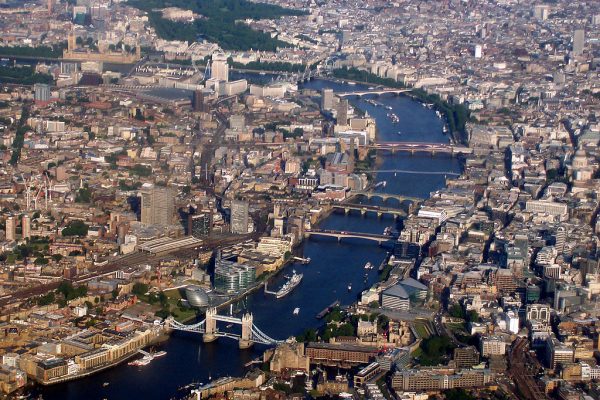 Aerial view of the Thames in London