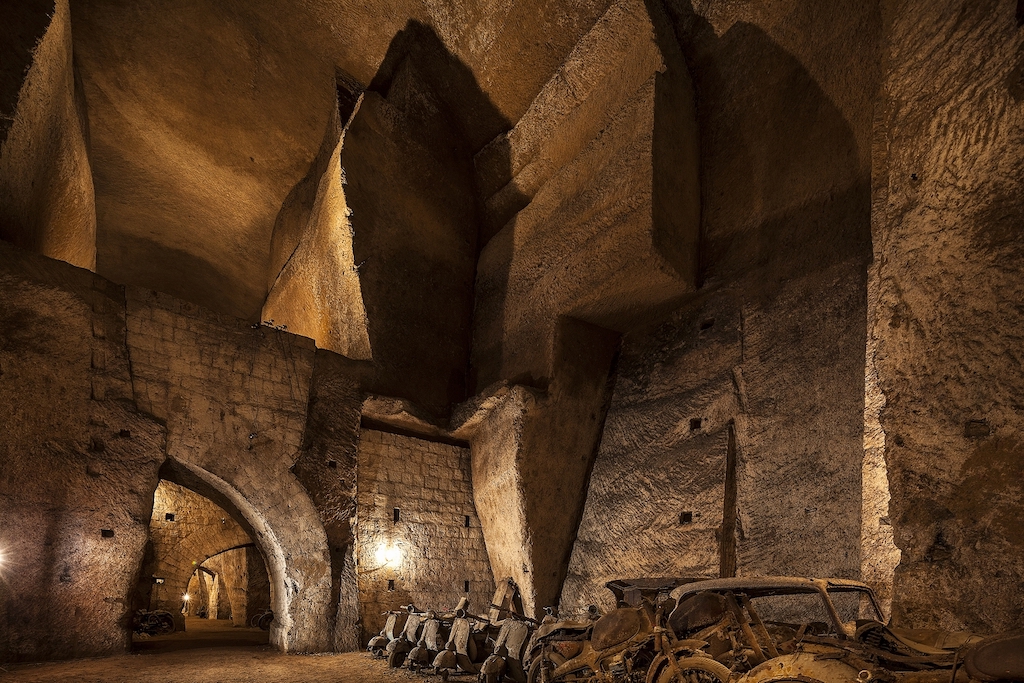 Interior of the Galleria borbonica underground cave, which was used as a war refuge in WWII.