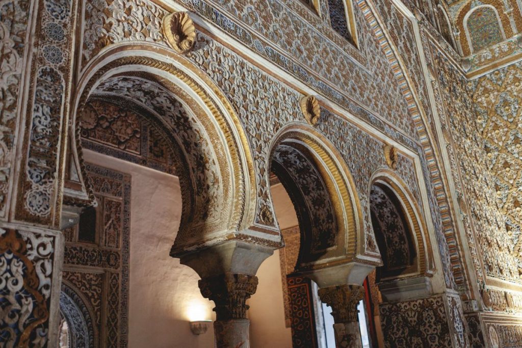 A view of the walls and halls inside Seville's Alcazar.