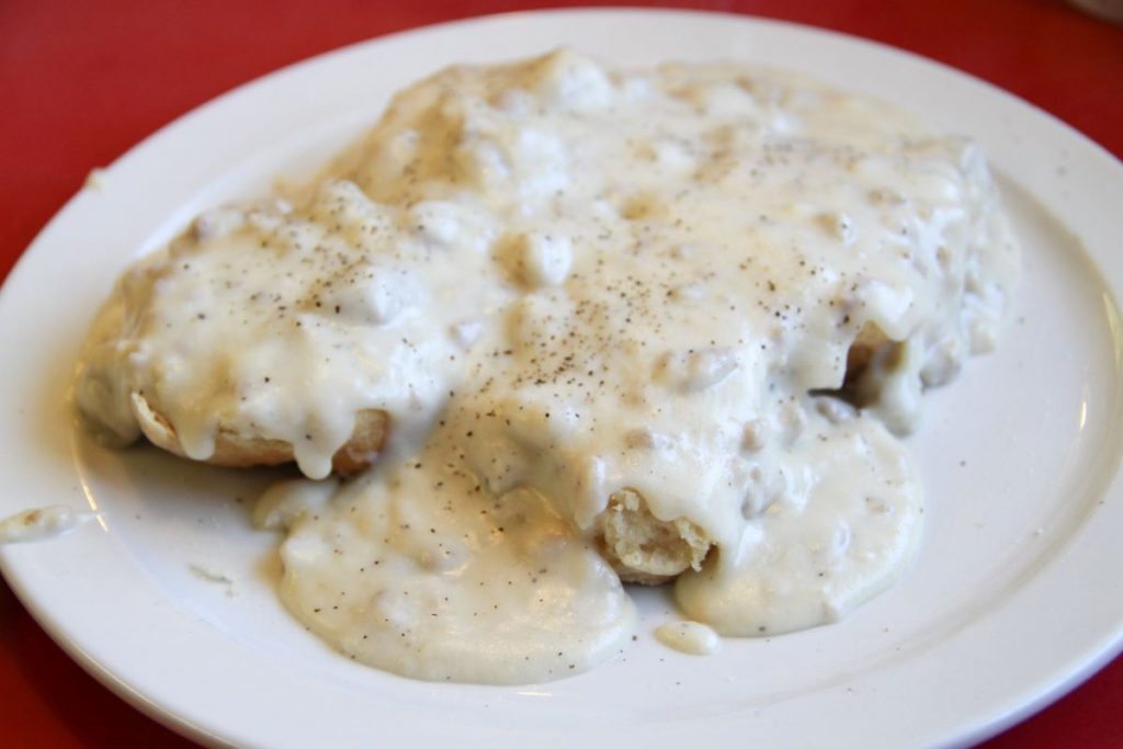 A plate of biscuits and gravy