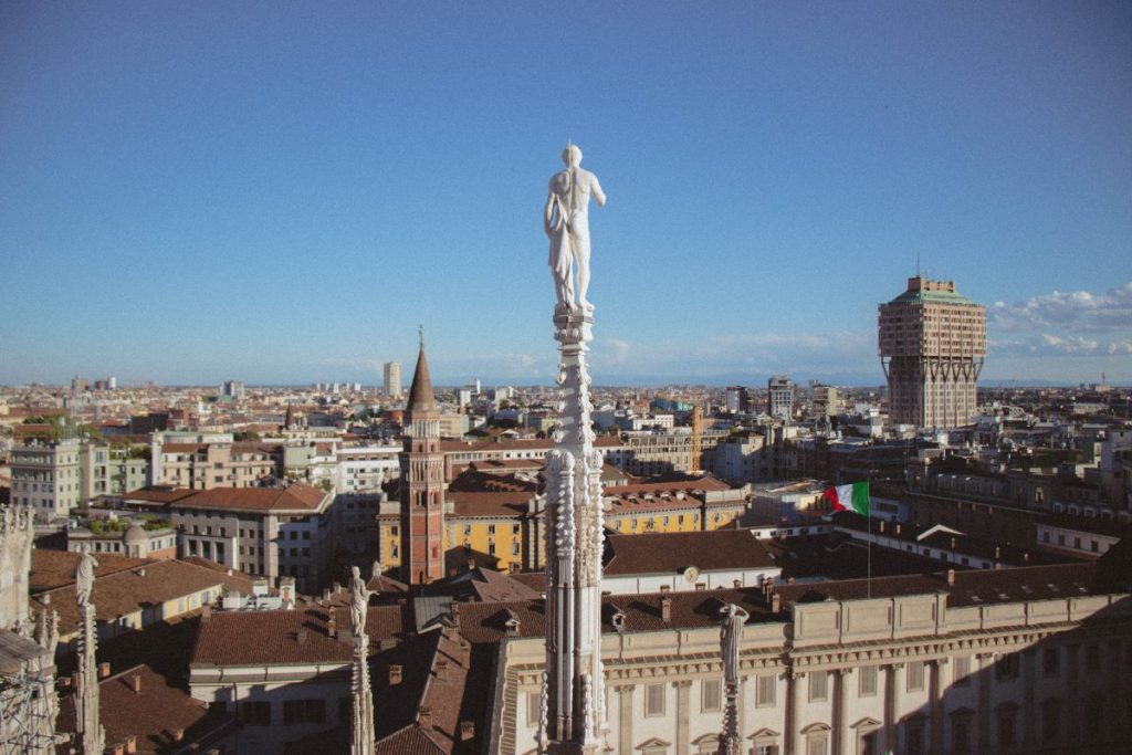 Milan's buildings and blue skies