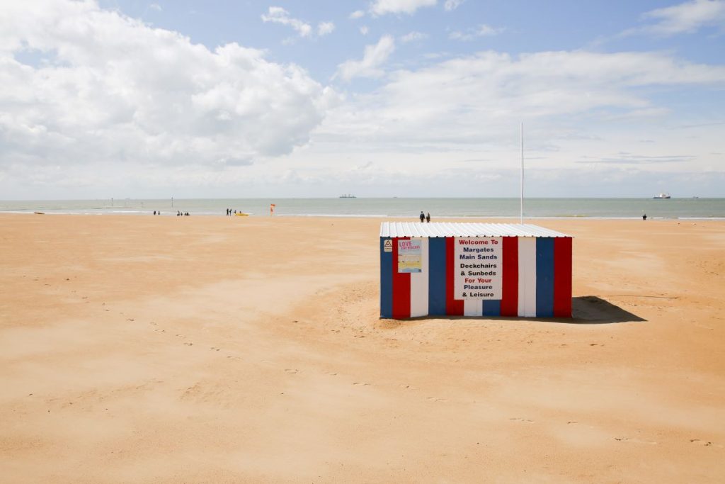 A sign greets visitors enterting the beach in Margate, England