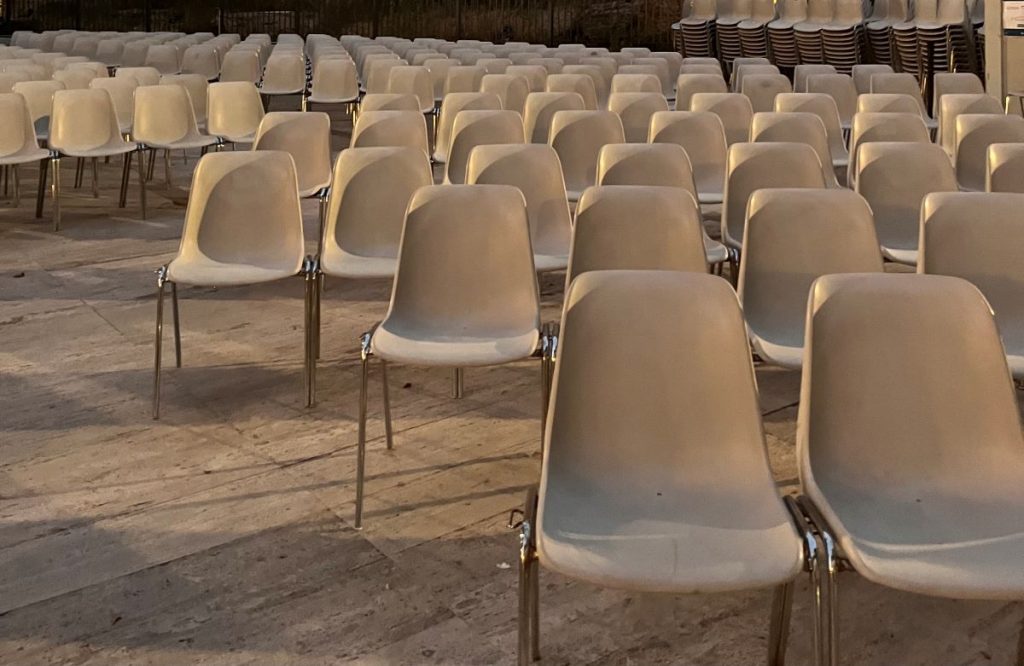 chairs set up for outdoor cinema in summer