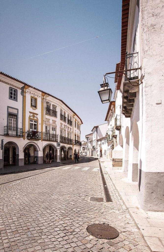 street with white buildings