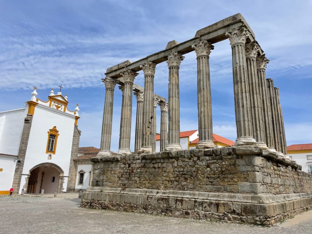 roman ruins inside a city in Portugal