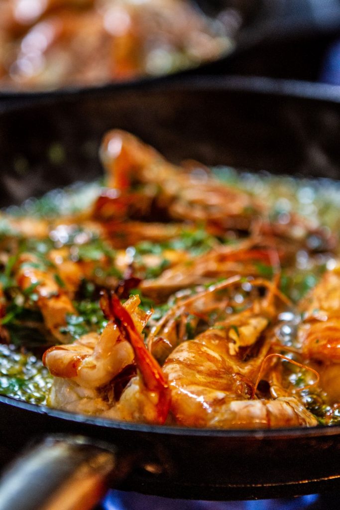 shrimp cooking in a pan