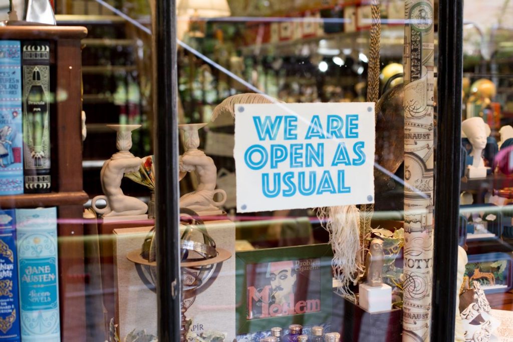 a sign on a bookshop