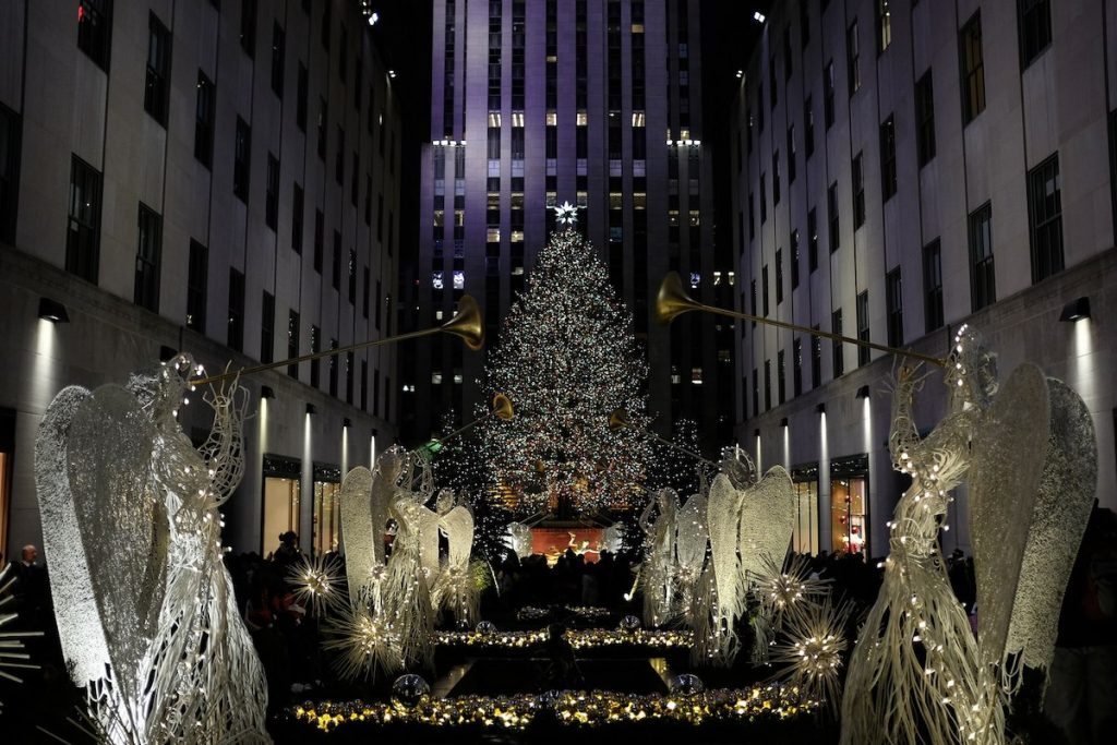 Christmas Angels christmas tree at night new york city