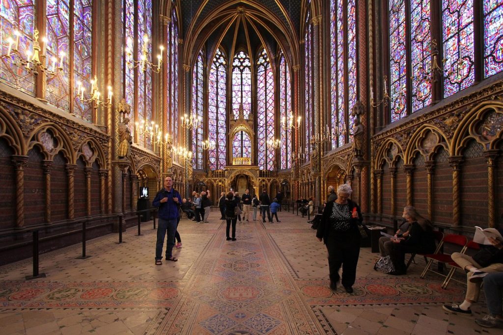 Interior of Sainte-Chapelle, Paris, with people