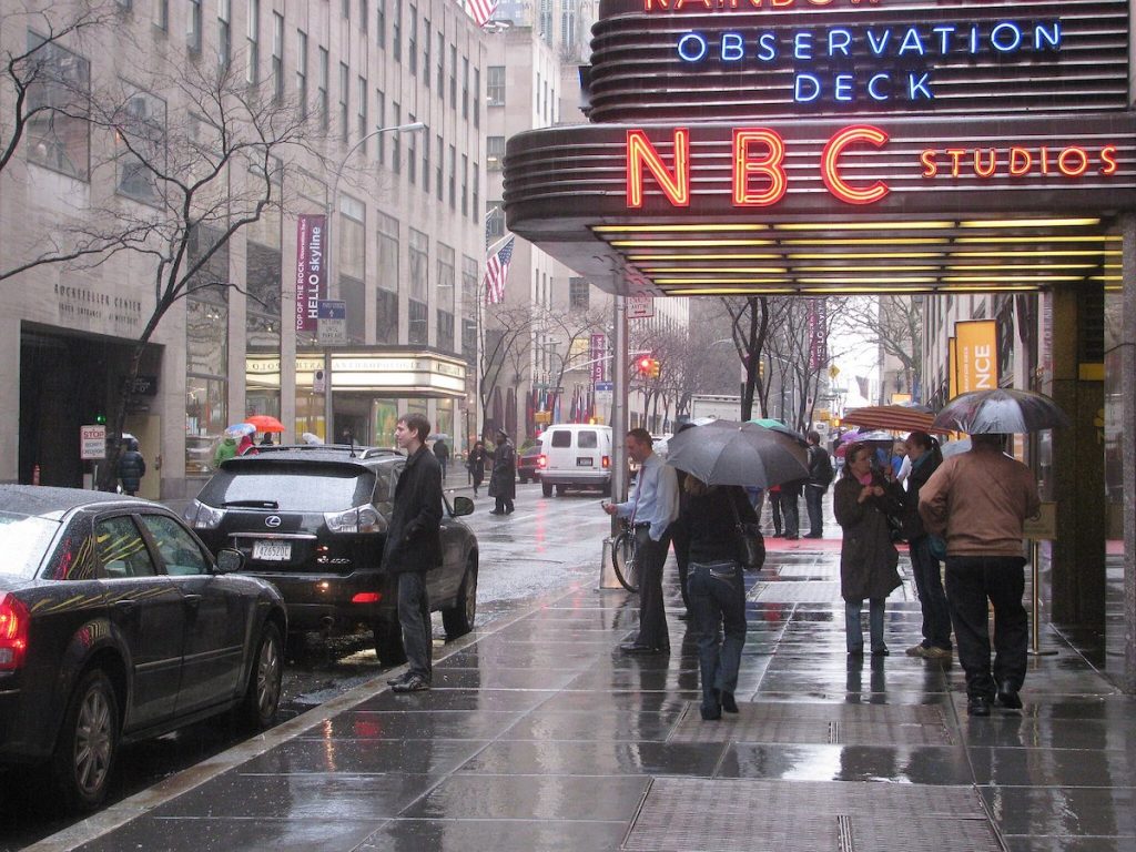 RCA building marquee new york city rainy day