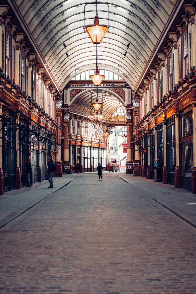 Empty passage of a London Market during COVID