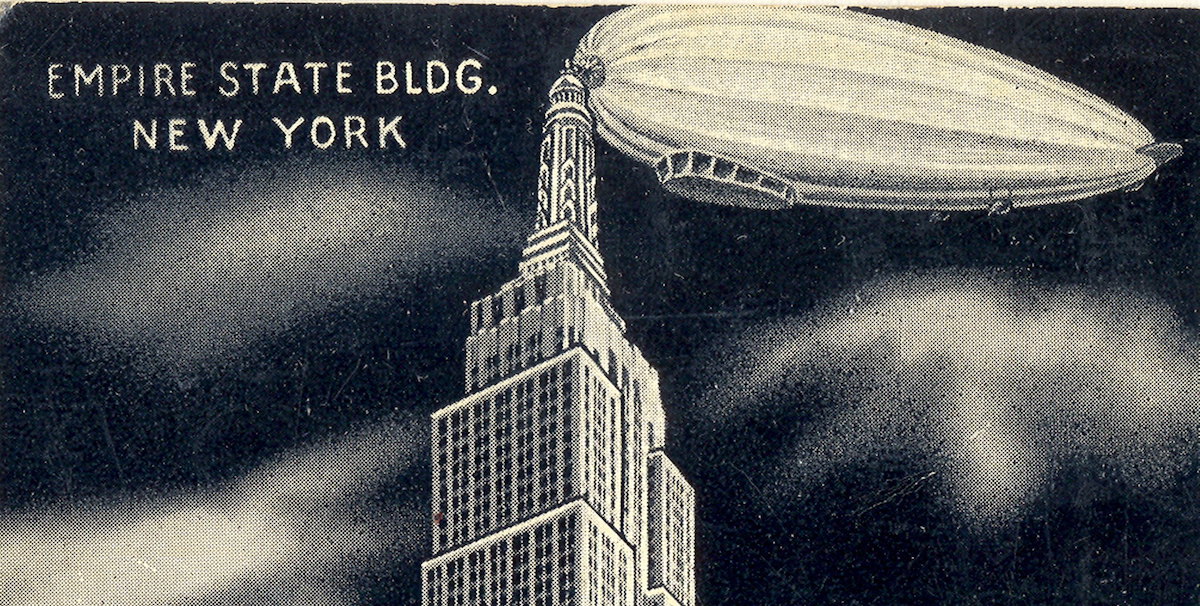 Empire State Building drawing with a dirigible