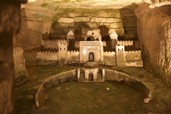 etchings in Paris Catacombs.