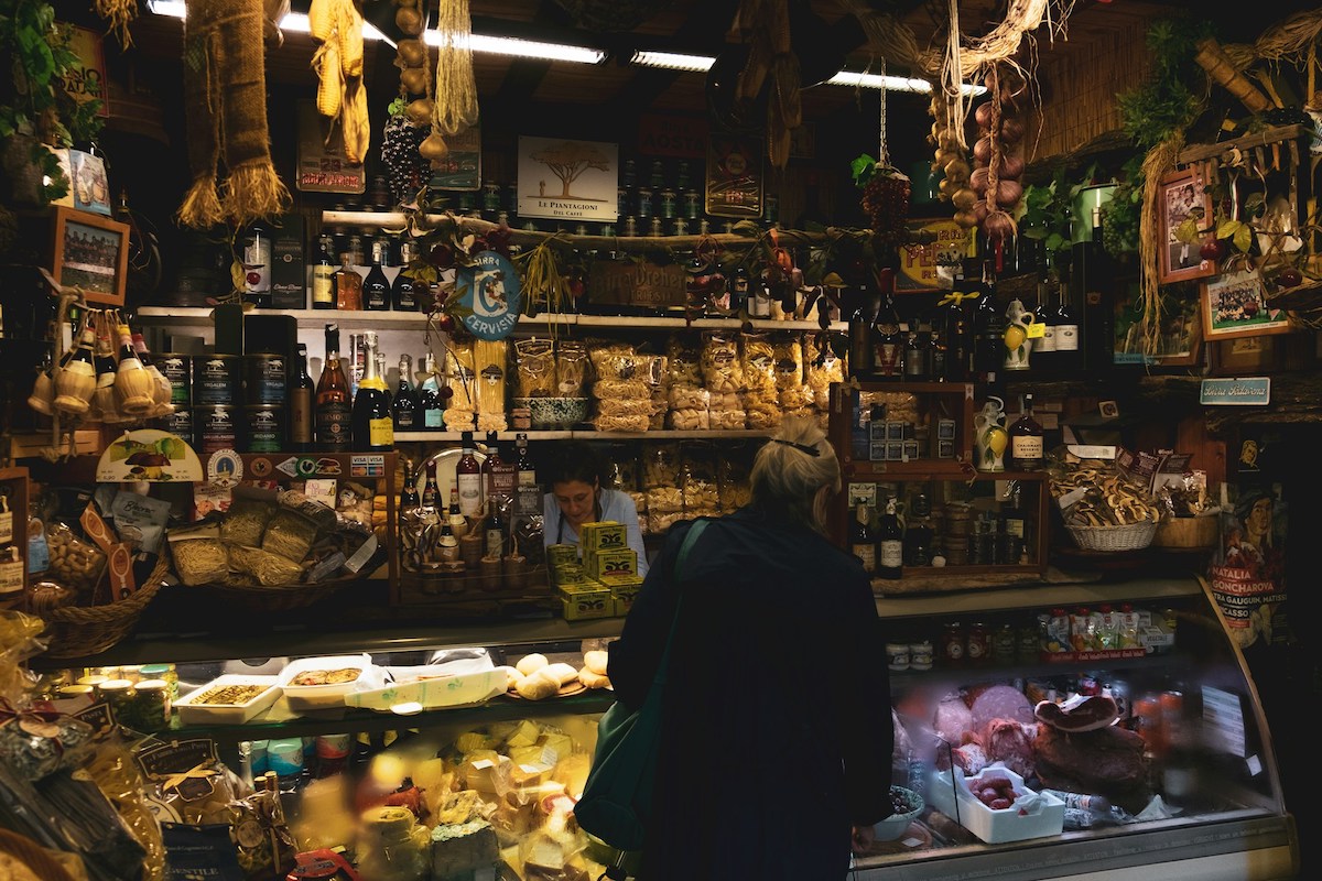 Food stall inside a market in Florence