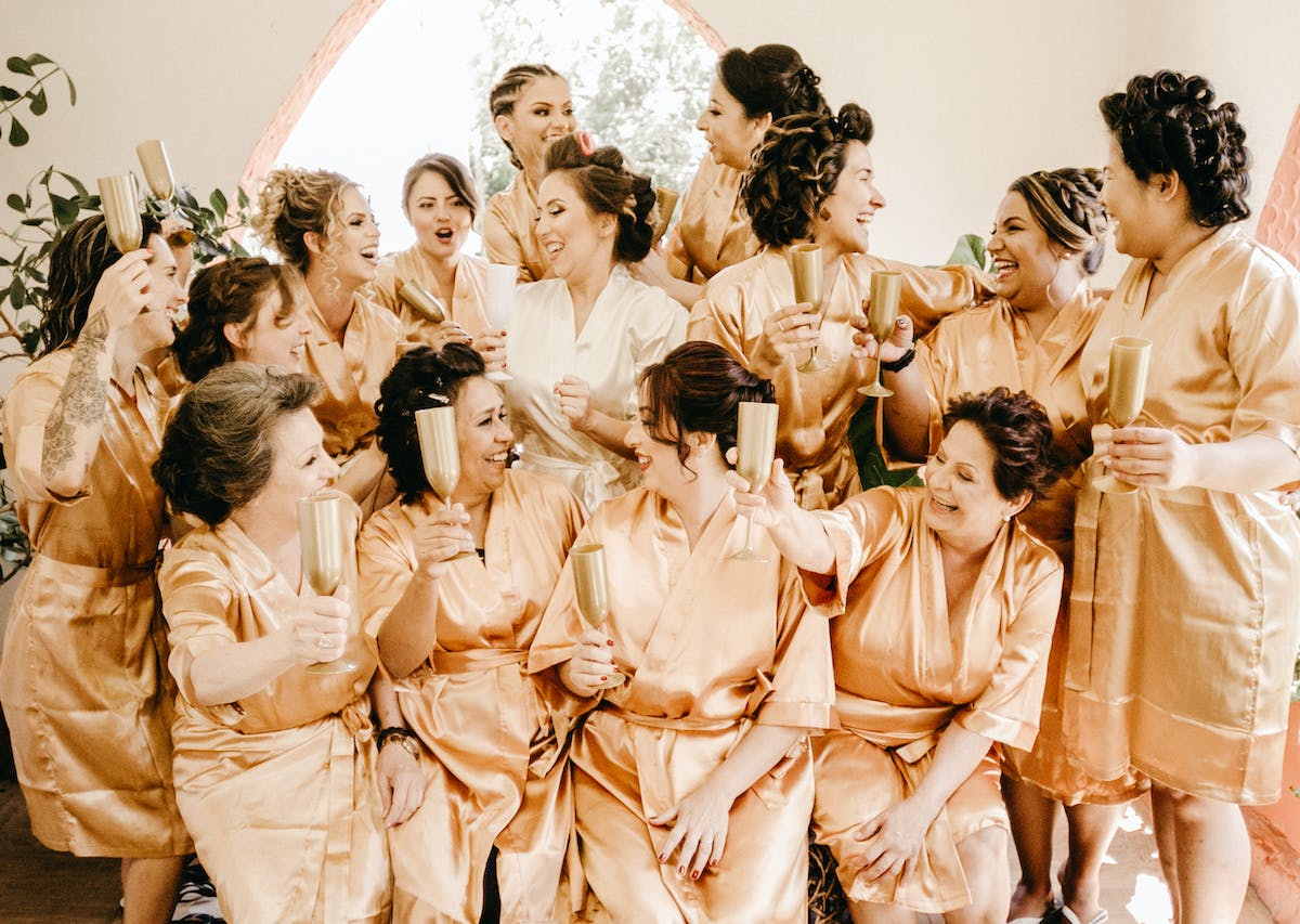 Bridesmaids cheering up for a wedding