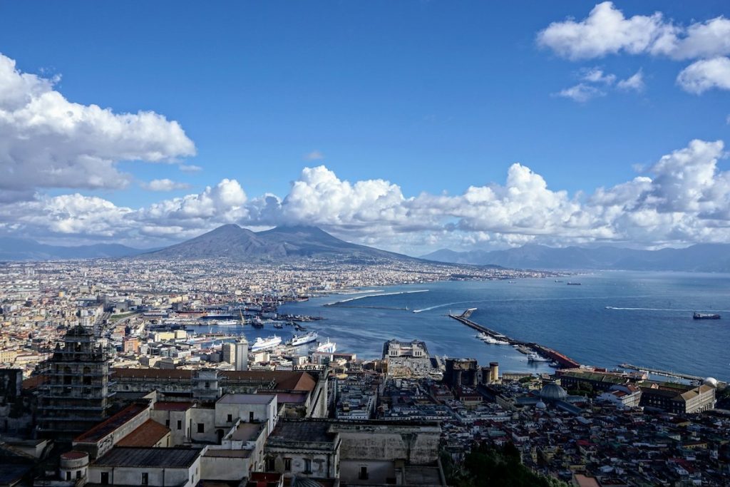 Panoramic views of mount Vesuvius from Naples.