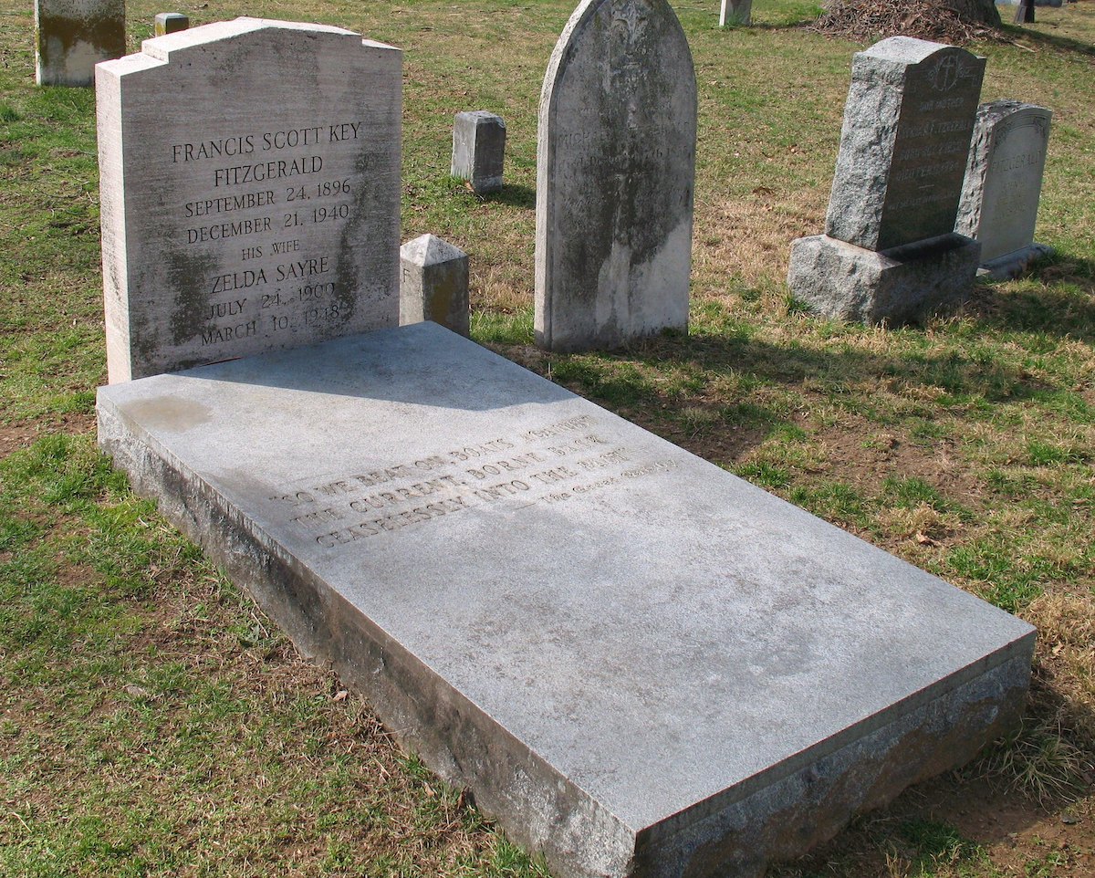 F. Scott Fitzgerald's grave with a quote from The Great Gatsby