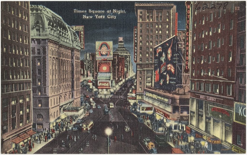 depiction of Times Square at night