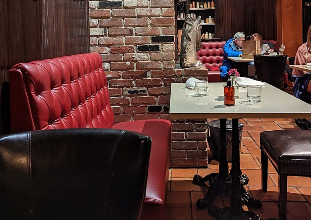 red booth inside a restaurant