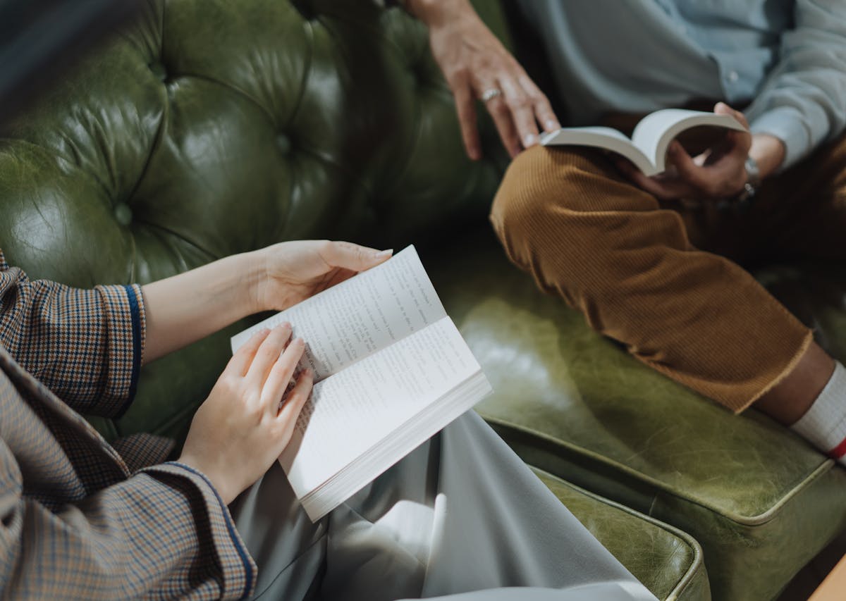 Reading books in a sofa