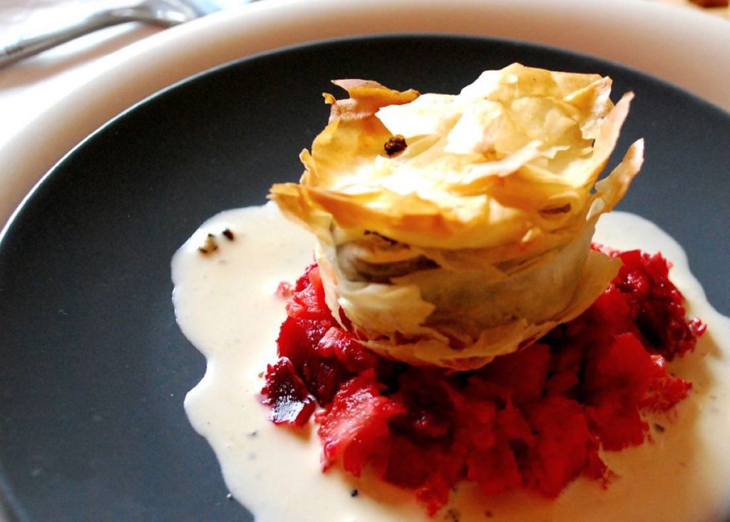 Haggis served in a flaky, golden pastry served in one of the best restaurants in Edinburgh.